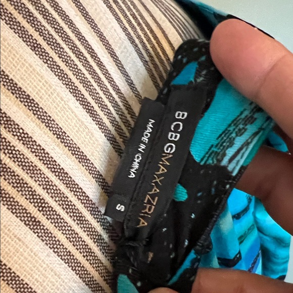 NWT. BCBGMaxAzria, Small, Teal and Black Long Sleeve Dress, Porcelain Butterfly - Picture 7 of 8